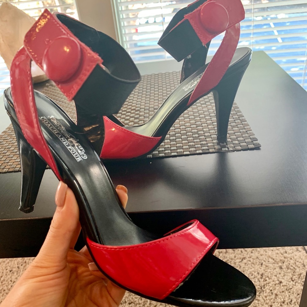 Coach and Four Open Toe Heels